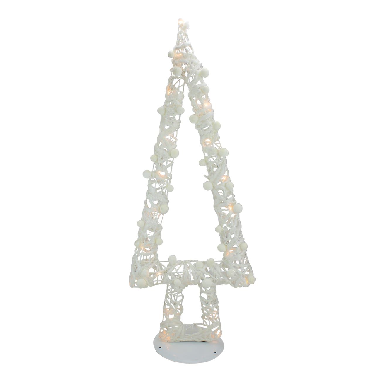 34" Pre-Lit Glitter String & Cotton Ball Christmas Tree with Metal Frame & 20 Warm White LED Lights